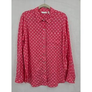 Susan‎ Graver Pure Pink Polka Dot Linen Blend Button Down Shirt Petite Medium